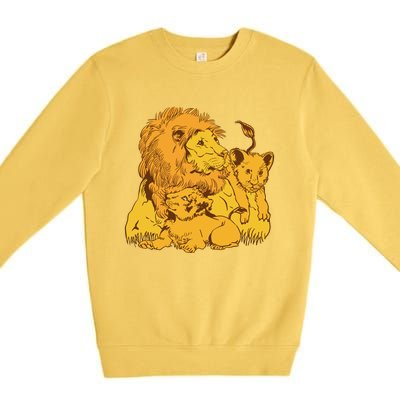 Lion Dad And Babies Premium Crewneck Sweatshirt