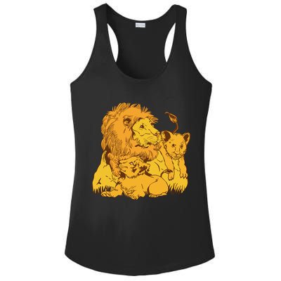 Lion Dad And Babies Ladies PosiCharge Competitor Racerback Tank
