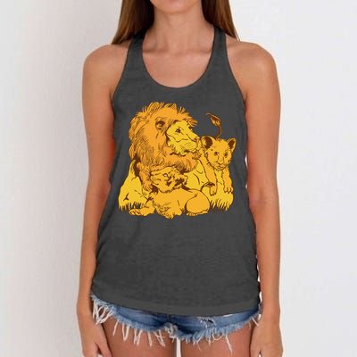 Lion Dad And Babies Women's Knotted Racerback Tank