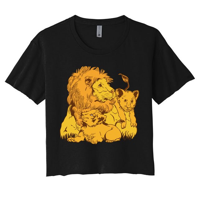 Lion Dad And Babies Women's Crop Top Tee