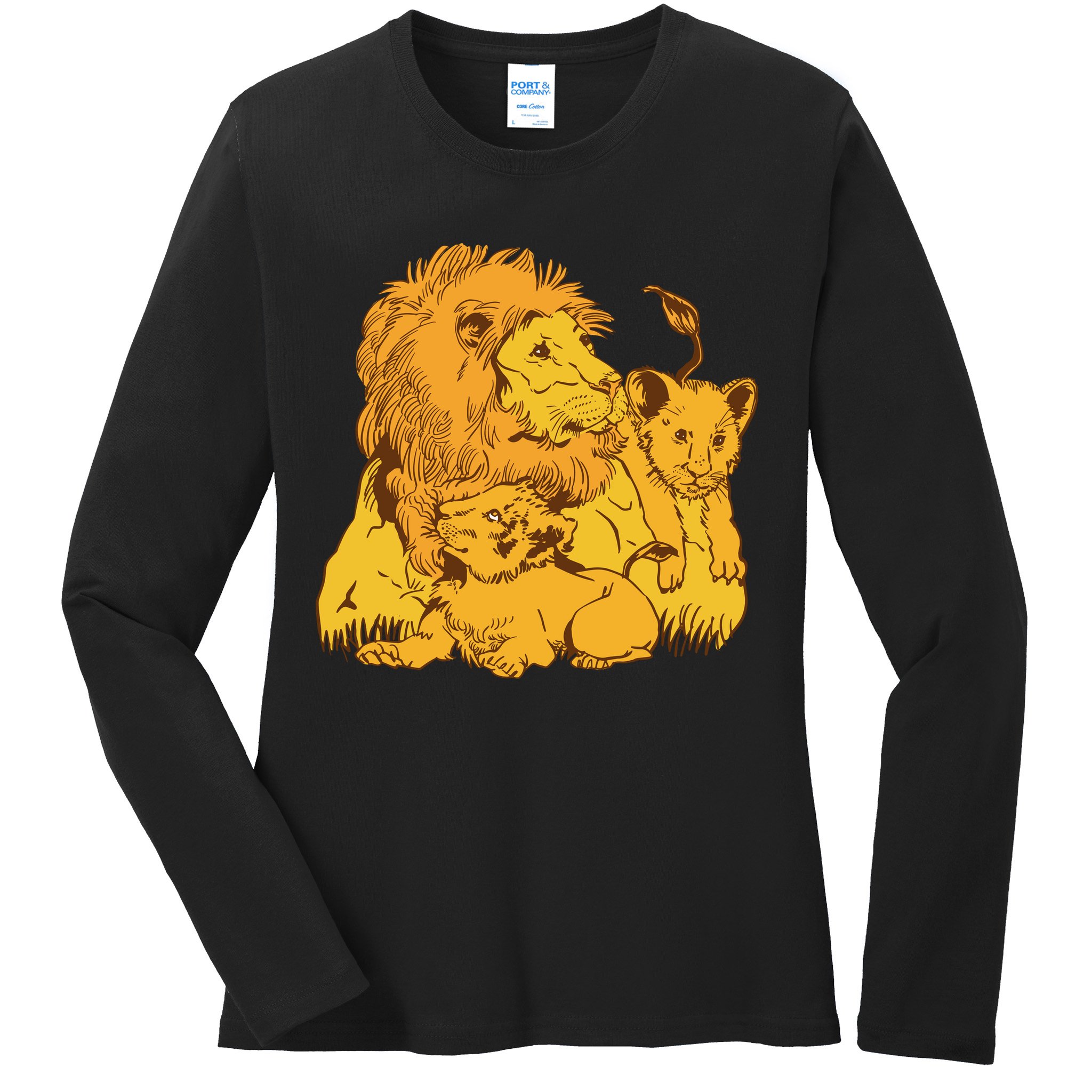 Lion Dad And Babies Ladies Long Sleeve Shirt