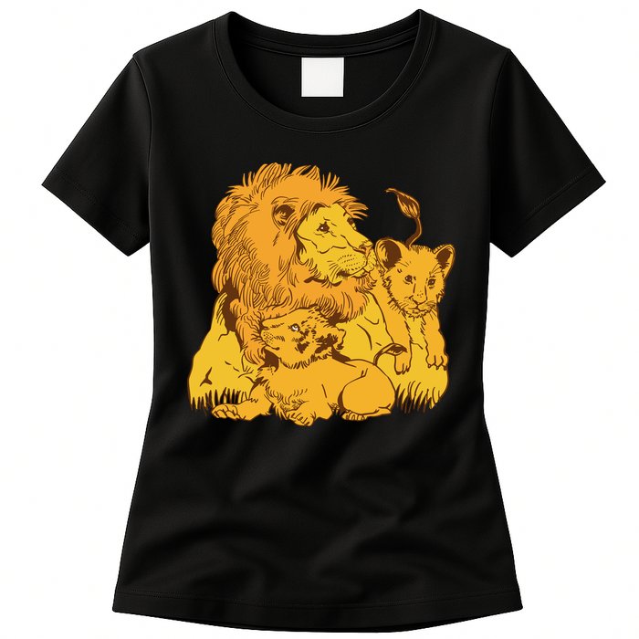 Lion Dad And Babies Womens T-Shirt