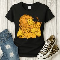 Lion Dad And Babies Womens T-Shirt