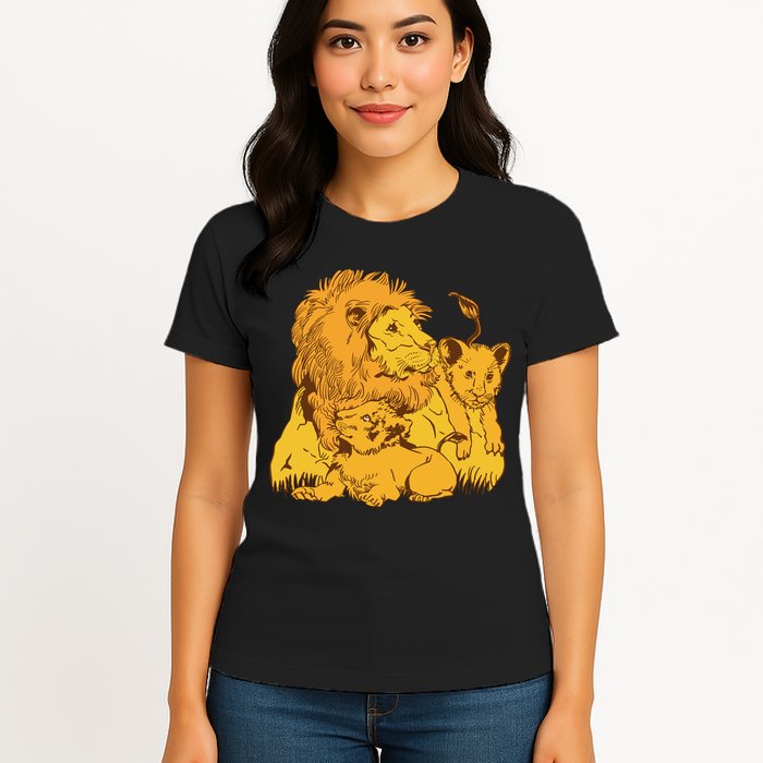 Lion Dad And Babies Womens T-Shirt