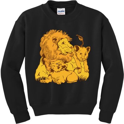 Lion Dad And Babies Kids Sweatshirt