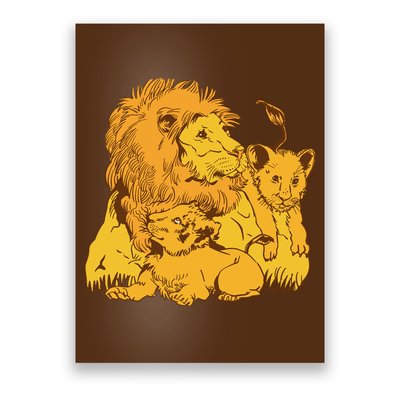 Lion Dad And Babies Poster