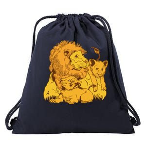 Lion Dad And Babies Drawstring Bag