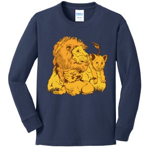 Lion Dad And Babies Kids Long Sleeve Shirt