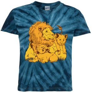 Lion Dad And Babies Kids Tie-Dye T-Shirt