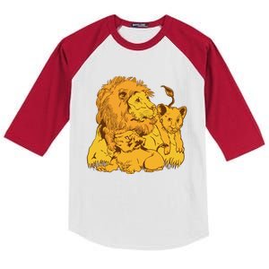 Lion Dad And Babies Kids Colorblock Raglan Jersey