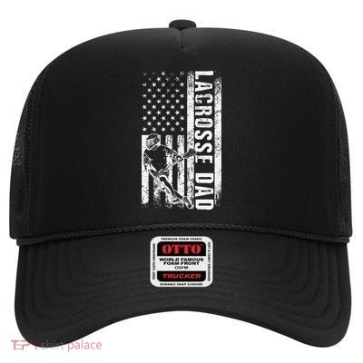 Lacrosse DAD American Flag Lax Daddy Father's Day High Crown Mesh Back Trucker Hat