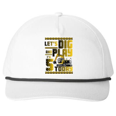 Let's Dig And Play I'm 5 Today 5th Birthday Party Excavator Snapback Five-Panel Rope Hat