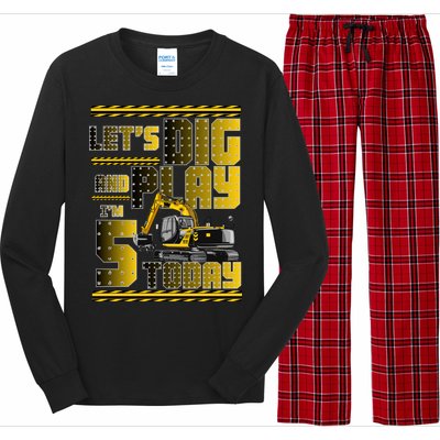 Let's Dig And Play I'm 5 Today 5th Birthday Party Excavator Long Sleeve Pajama Set