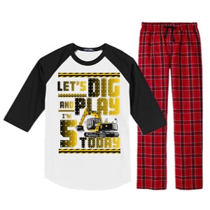 Let's Dig And Play I'm 5 Today 5th Birthday Party Excavator Raglan Sleeve Pajama Set