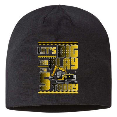 Let's Dig And Play I'm 5 Today 5th Birthday Party Excavator Sustainable Beanie