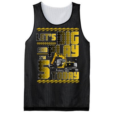 Let's Dig And Play I'm 5 Today 5th Birthday Party Excavator Mesh Reversible Basketball Jersey Tank