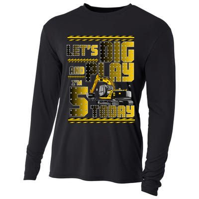 Let's Dig And Play I'm 5 Today 5th Birthday Party Excavator Cooling Performance Long Sleeve Crew