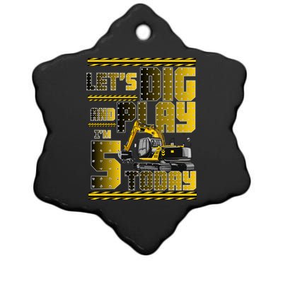 Let's Dig And Play I'm 5 Today 5th Birthday Party Excavator Ceramic Star Ornament