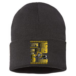 Let's Dig And Play I'm 5 Today 5th Birthday Party Excavator Sustainable Knit Beanie