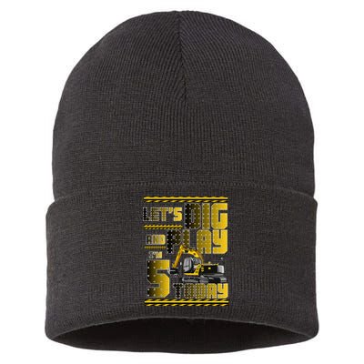 Let's Dig And Play I'm 5 Today 5th Birthday Party Excavator Sustainable Knit Beanie