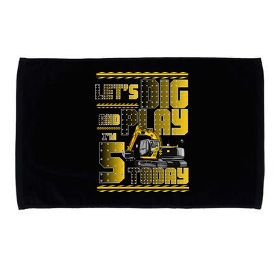 Let's Dig And Play I'm 5 Today 5th Birthday Party Excavator Microfiber Hand Towel