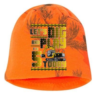 Let's Dig And Play I'm 5 Today 5th Birthday Party Excavator Kati - Camo Knit Beanie