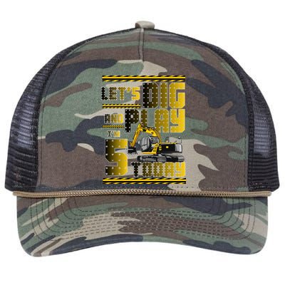 Let's Dig And Play I'm 5 Today 5th Birthday Party Excavator Retro Rope Trucker Hat Cap