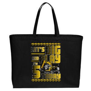 Let's Dig And Play I'm 5 Today 5th Birthday Party Excavator Cotton Canvas Jumbo Tote