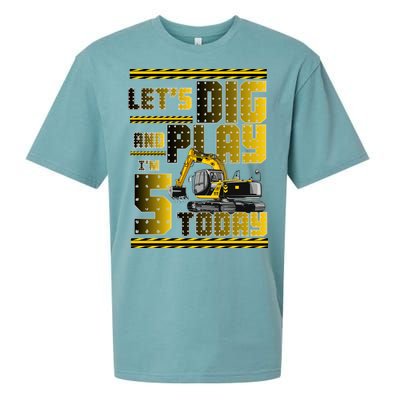 Let's Dig And Play I'm 5 Today 5th Birthday Party Excavator Sueded Cloud Jersey T-Shirt