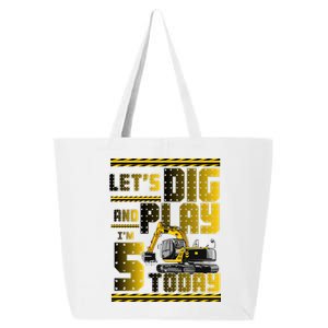 Let's Dig And Play I'm 5 Today 5th Birthday Party Excavator 25L Jumbo Tote