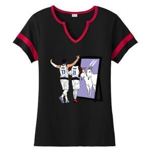 Luka Doncic And Kyrie Irving Mirror Goats Dallas Ladies Halftime Notch Neck Tee