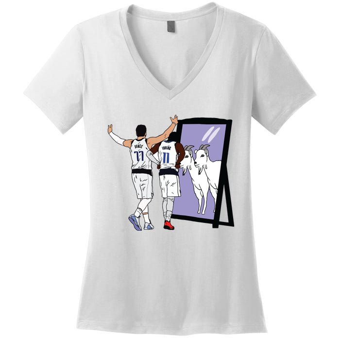 Luka Doncic And Kyrie Irving Mirror Goats Dallas Women's V-Neck T-Shirt