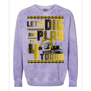 Let's Dig And Play I'm 4 Today 4th Birthday Party Excavator Colorblast Crewneck Sweatshirt