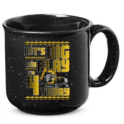 Let's Dig And Play I'm 4 Today 4th Birthday Party Excavator 15oz Campfire Ceramic Mug