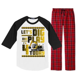 Let's Dig And Play I'm 4 Today 4th Birthday Party Excavator Raglan Sleeve Pajama Set