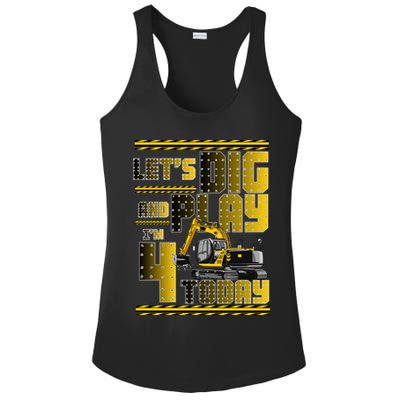 Let's Dig And Play I'm 4 Today 4th Birthday Party Excavator Ladies PosiCharge Competitor Racerback Tank