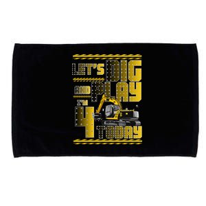 Let's Dig And Play I'm 4 Today 4th Birthday Party Excavator Microfiber Hand Towel