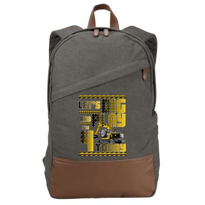 Let's Dig And Play I'm 4 Today 4th Birthday Party Excavator Cotton Canvas Backpack