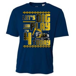 Let's Dig And Play I'm 4 Today 4th Birthday Party Excavator Cooling Performance Crew T-Shirt