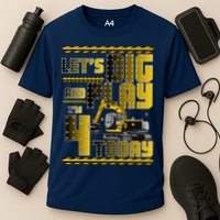 Let's Dig And Play I'm 4 Today 4th Birthday Party Excavator Cooling Performance Crew T-Shirt