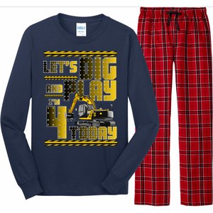 Let's Dig And Play I'm 4 Today 4th Birthday Party Excavator Long Sleeve Pajama Set