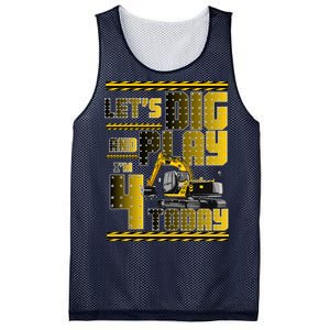 Let's Dig And Play I'm 4 Today 4th Birthday Party Excavator Mesh Reversible Basketball Jersey Tank