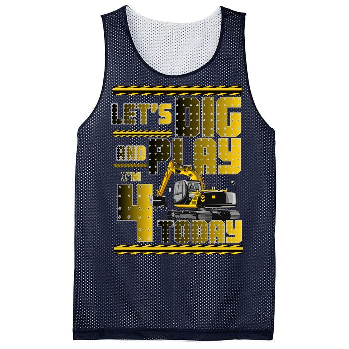 Let's Dig And Play I'm 4 Today 4th Birthday Party Excavator Mesh Reversible Basketball Jersey Tank