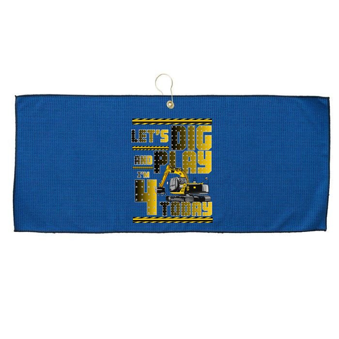 Let's Dig And Play I'm 4 Today 4th Birthday Party Excavator Large Microfiber Waffle Golf Towel