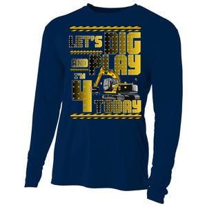 Let's Dig And Play I'm 4 Today 4th Birthday Party Excavator Cooling Performance Long Sleeve Crew