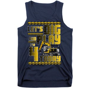 Let's Dig And Play I'm 4 Today 4th Birthday Party Excavator Tank Top