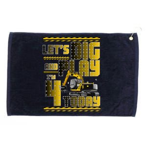 Let's Dig And Play I'm 4 Today 4th Birthday Party Excavator Grommeted Golf Towel