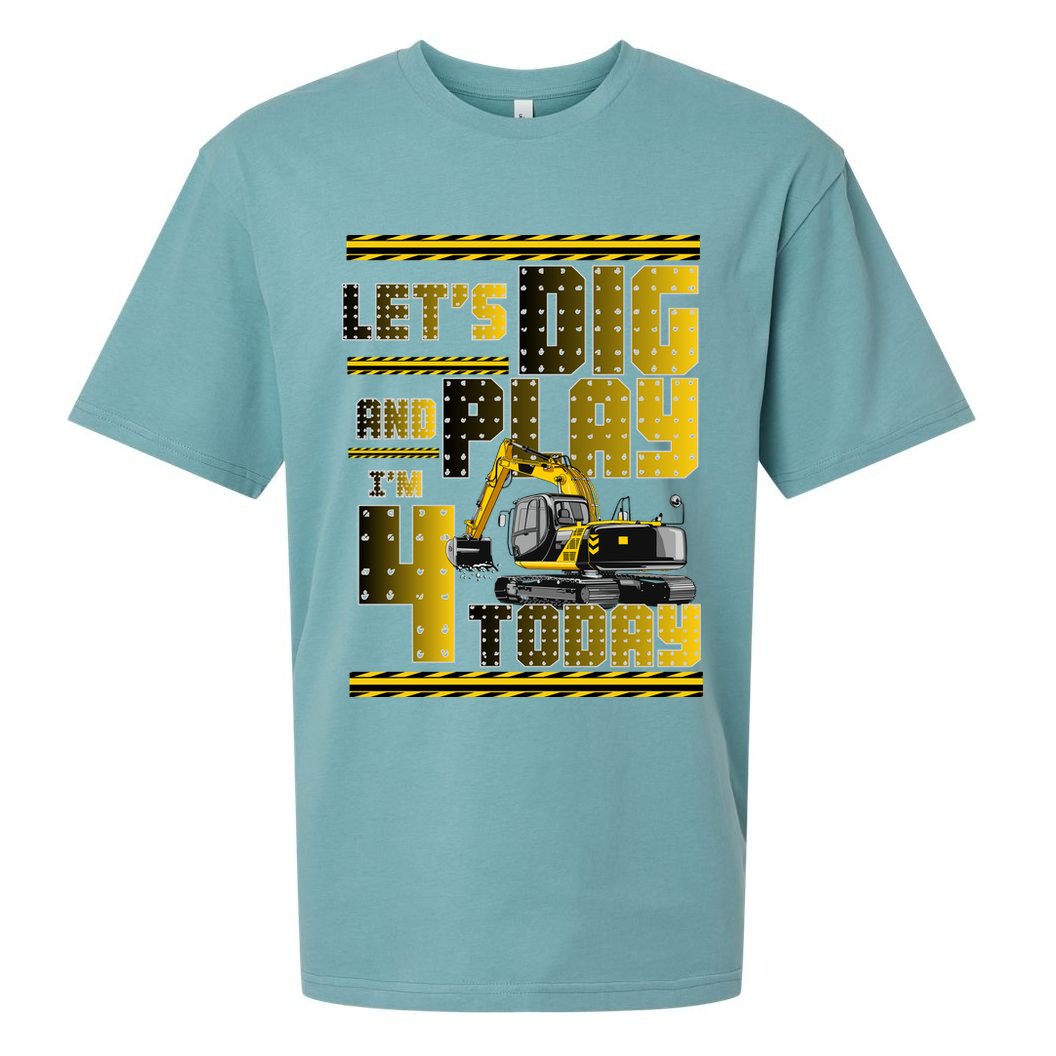 Let's Dig And Play I'm 4 Today 4th Birthday Party Excavator Sueded Cloud Jersey T-Shirt
