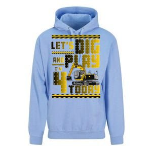 Let's Dig And Play I'm 4 Today 4th Birthday Party Excavator Unisex Surf Hoodie