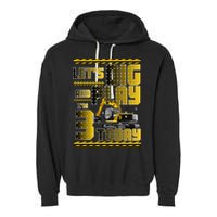 Let's Dig And Play I'm 3 Today 3rd Birthday Party Excavator Garment-Dyed Fleece Hoodie